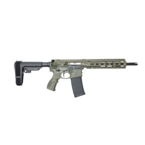 Fostech Stealth Raptor Pistol 10.5in barrel 10in mach 4 handguard SBA 3. Brace OD green angle 1