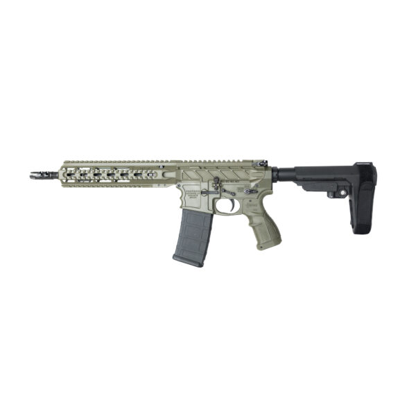 Fostech Stealth Raptor Pistol 10.5in barrel 10in mach 4 handguard SBA 3. Brace OD green angle 2